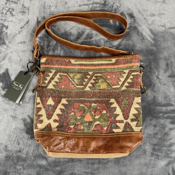 Myra Handbags - Myra Bag #s-1579 Mosavo Leather Rug Canvas 12"x12"x4 " Shoulder